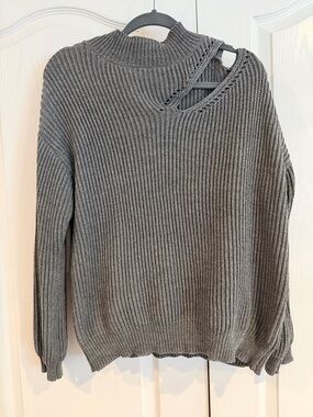 Astr Charcoal Ribbed Cutout Turtleneck Sweater